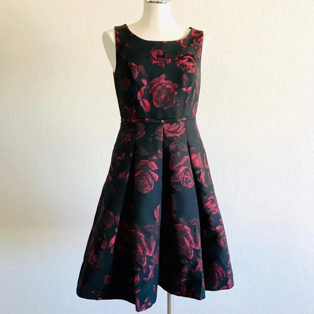 Talbots Women’s Black Red Roses Sleeveless Semi-Formal Cocktail Dress 2 (S/M) - Picture 1 of 15
